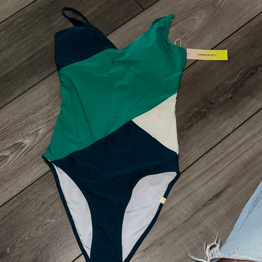 summersalt Teal, Navy & White Colorblock One-Piece Swimsuit